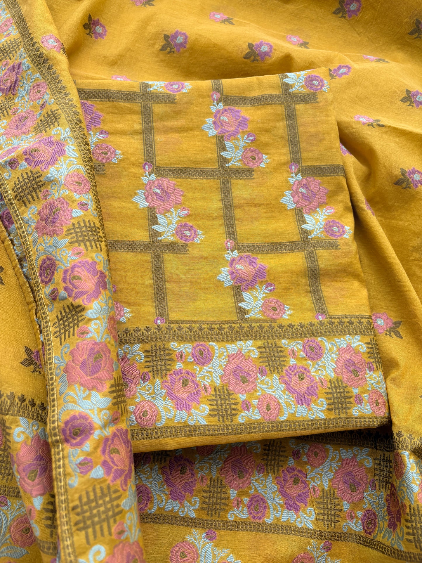 Mustard Resham weave meenadar mulchanderi suit set