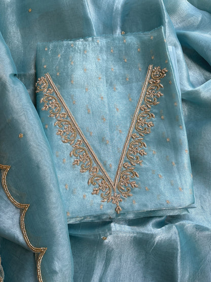 Blue tissue embroidered suit set