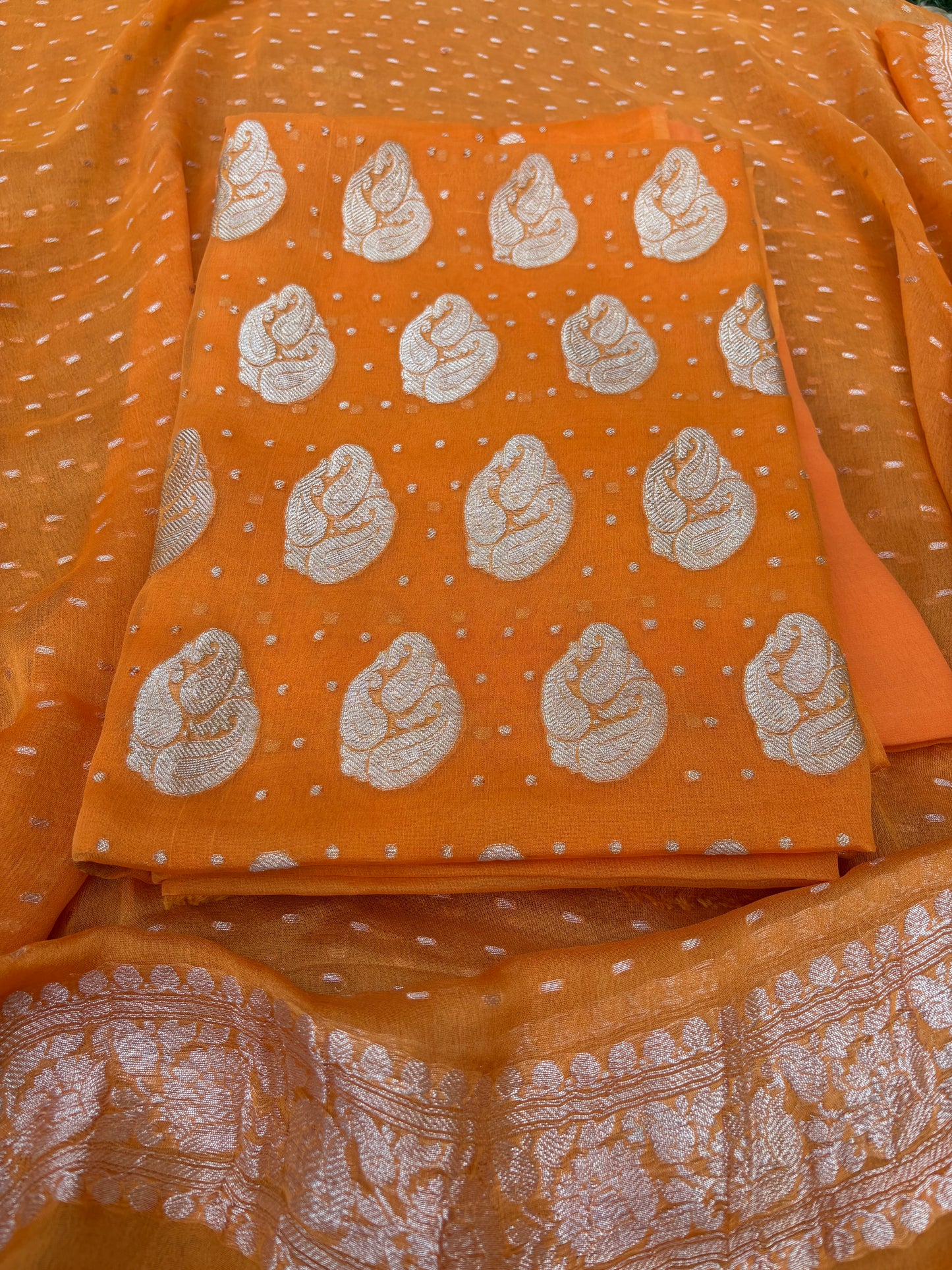 Orange Khaddi chiffon kadhwa 3 piece suit set