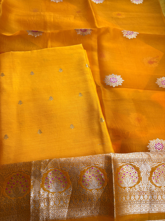 Yellow Chiniya silk kurta , bottom and kora silk dupatta