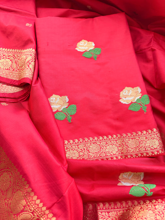 Red katan by katan silk kadhwa suit set