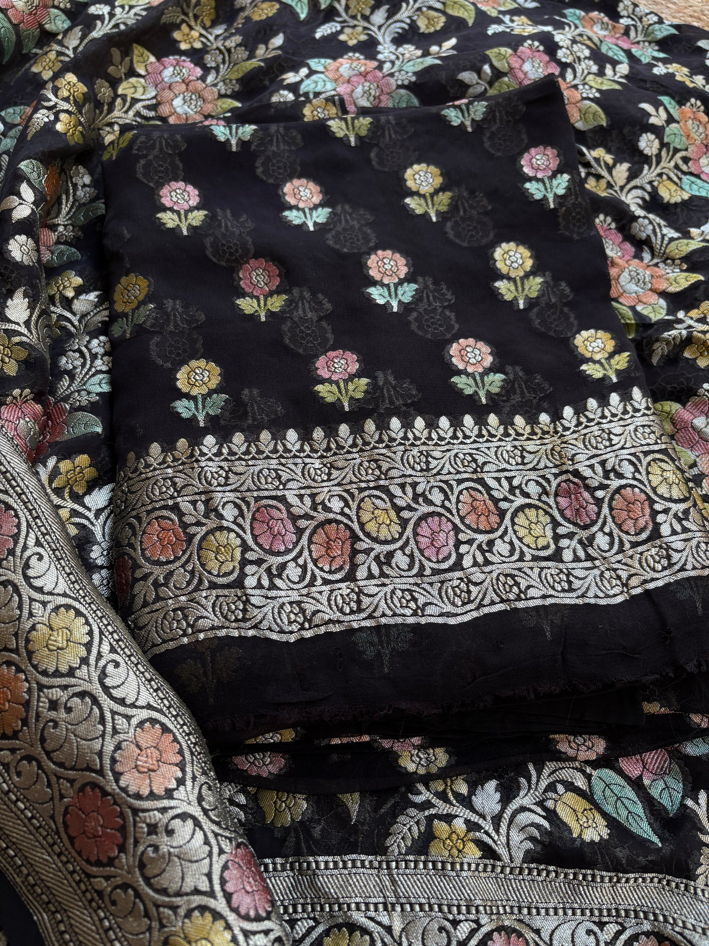 Black meenadar Khaddi georgette suit set