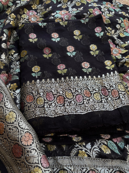Black meenadar Khaddi georgette suit set