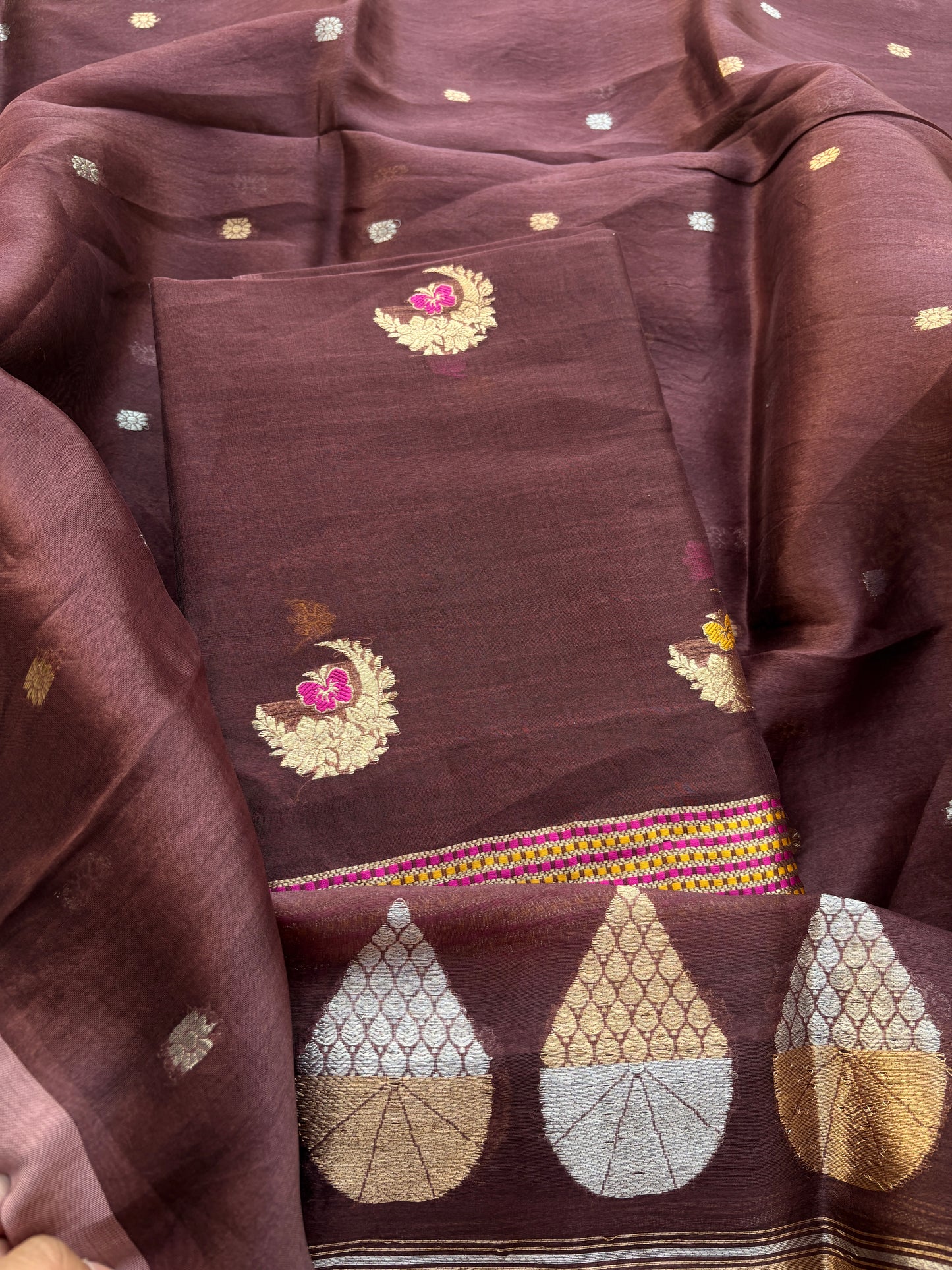 Rust kora kadhwa silk suit set