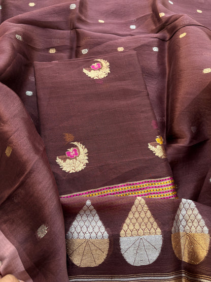 Rust kora kadhwa silk suit set