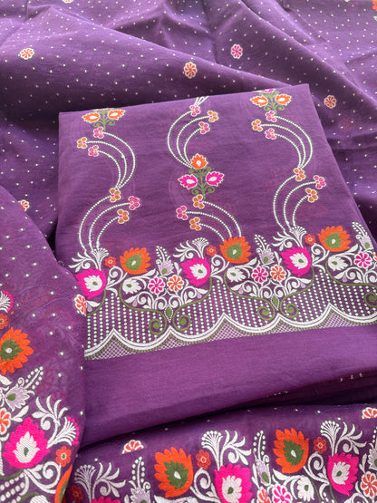 Purple Chanderi cotton tilfi weaving suit set