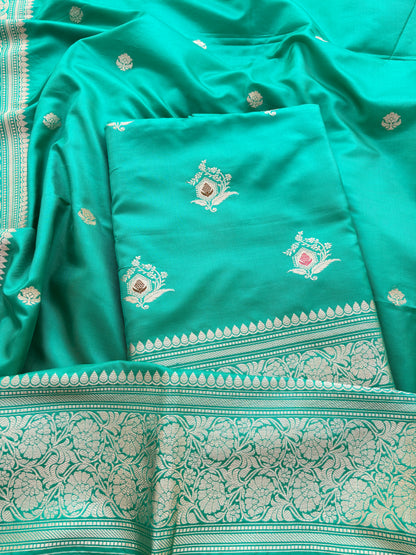Turq katan by katan silk kadhwa suit set