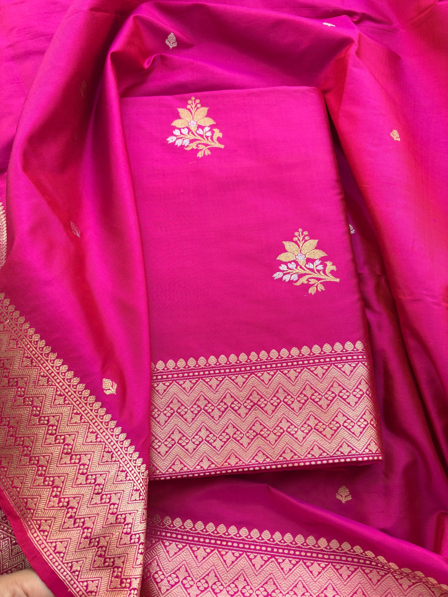Pink katan by katan silk kadhwa suit set