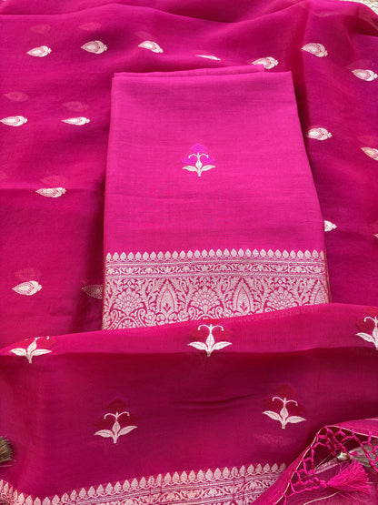 Pink Chiniya kora silk suit set