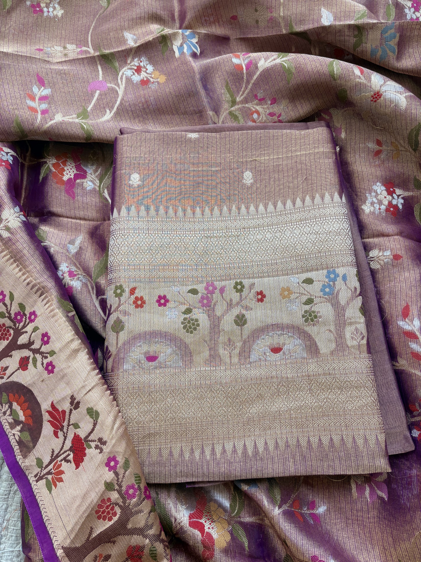 Purple kota tissue kadhwa meenadar suit set