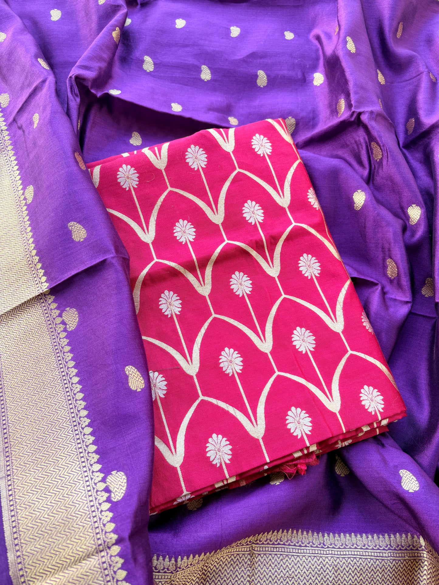 Magenta purple Chiniya silk suit set