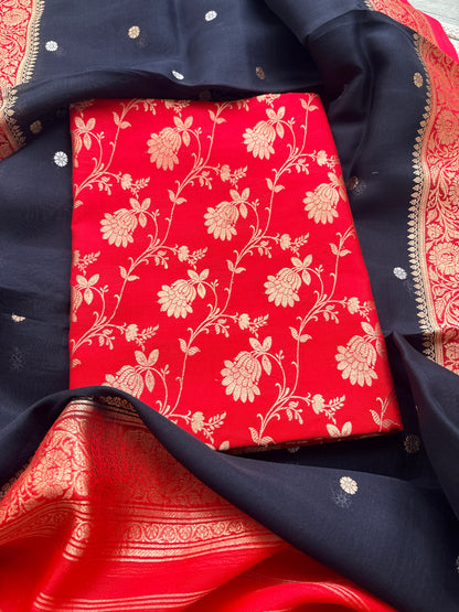 Red jaal kurta with black shaded dupatta