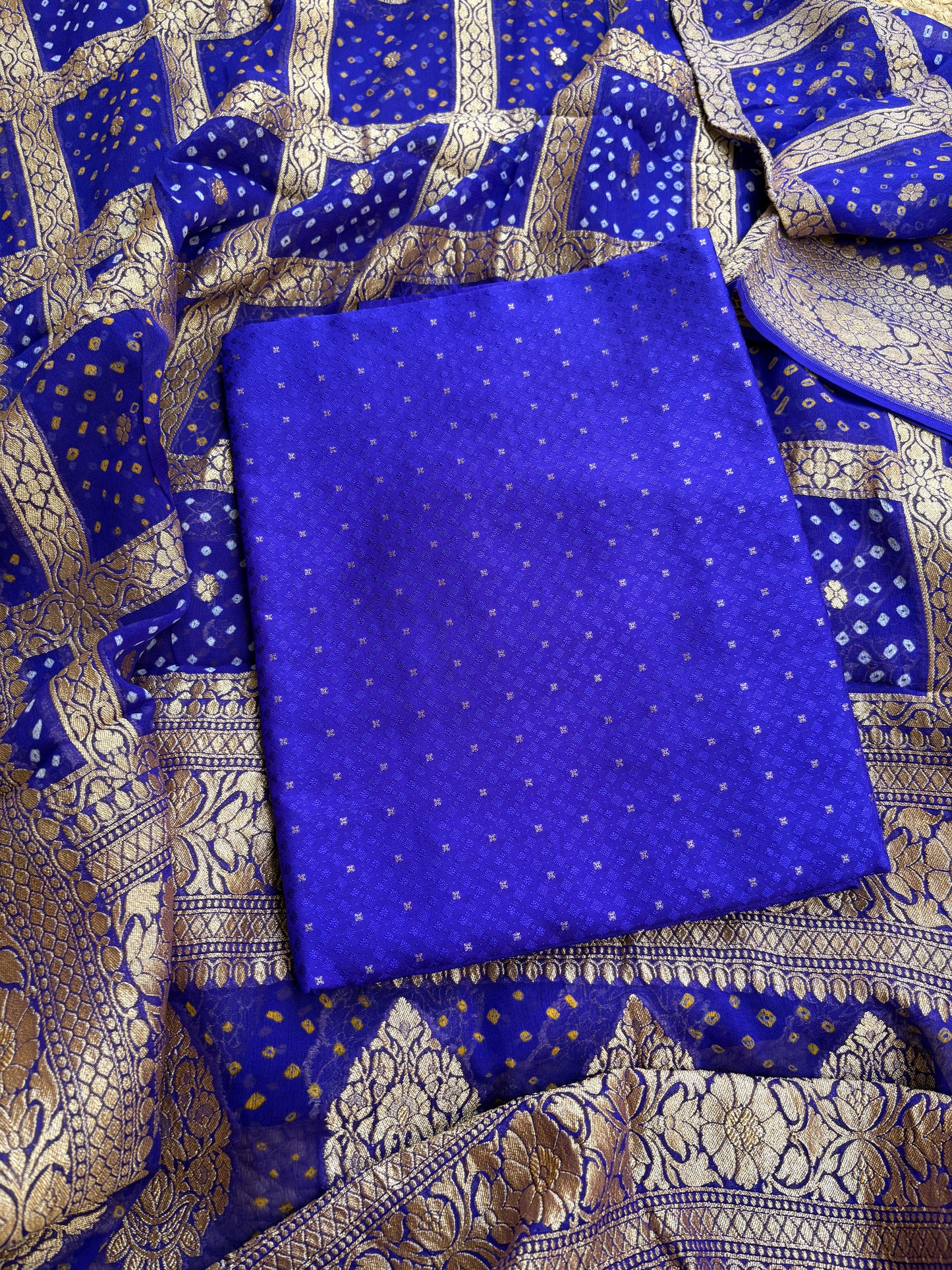 Blue katan silk kurta and bandhani dupatta