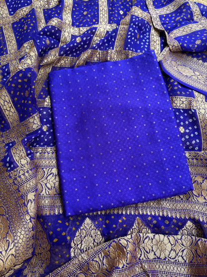 Blue katan silk kurta and bandhani dupatta