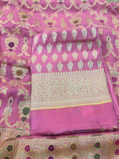 Pink Khaddi chiffon meenadar suit set