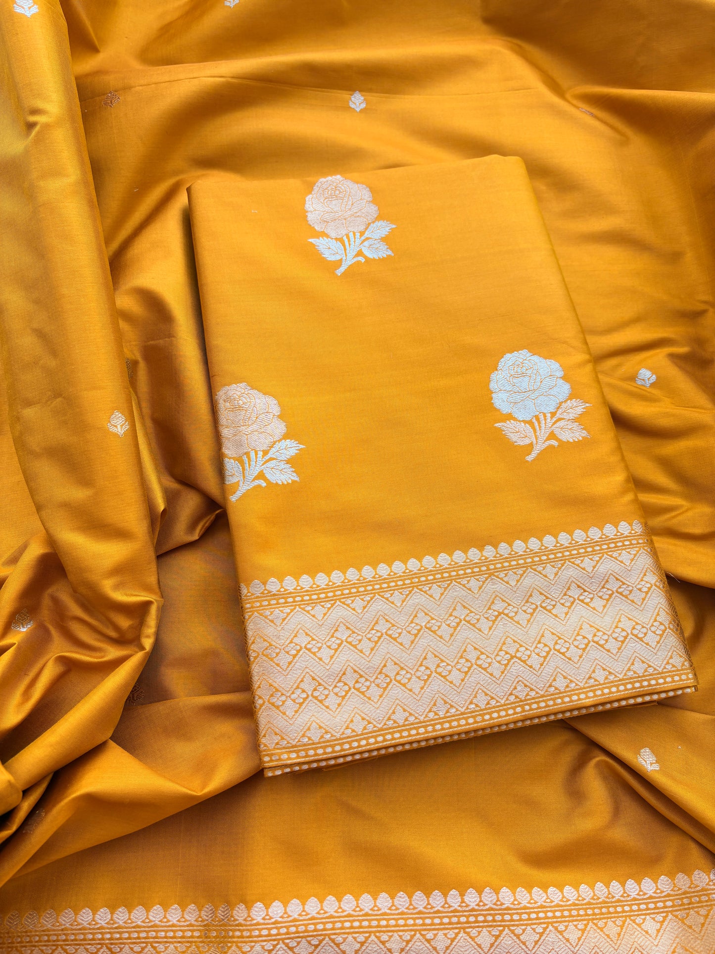Yellow gold katan silk kadhwa suit set