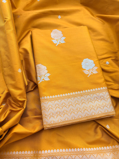 Yellow gold katan silk kadhwa suit set