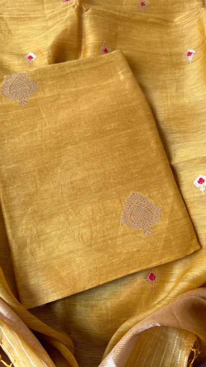 Mustard linen silk 3 piece suit.