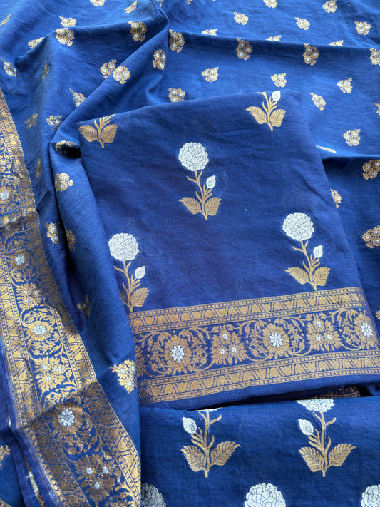 Blue Chanderi sona rupa suit set