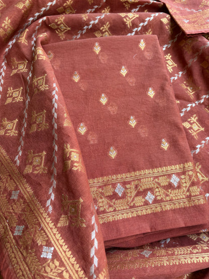Rust jamdani weaving 3 piece suit set