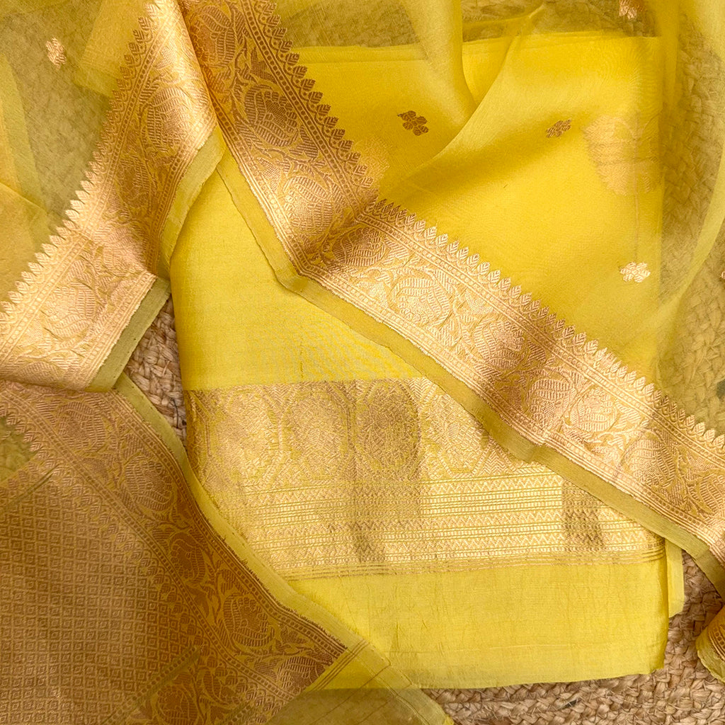 Yellow Chiniya kora silk suit  set