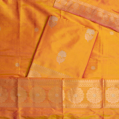 Mustard yellow dhoop chau katan silk suit