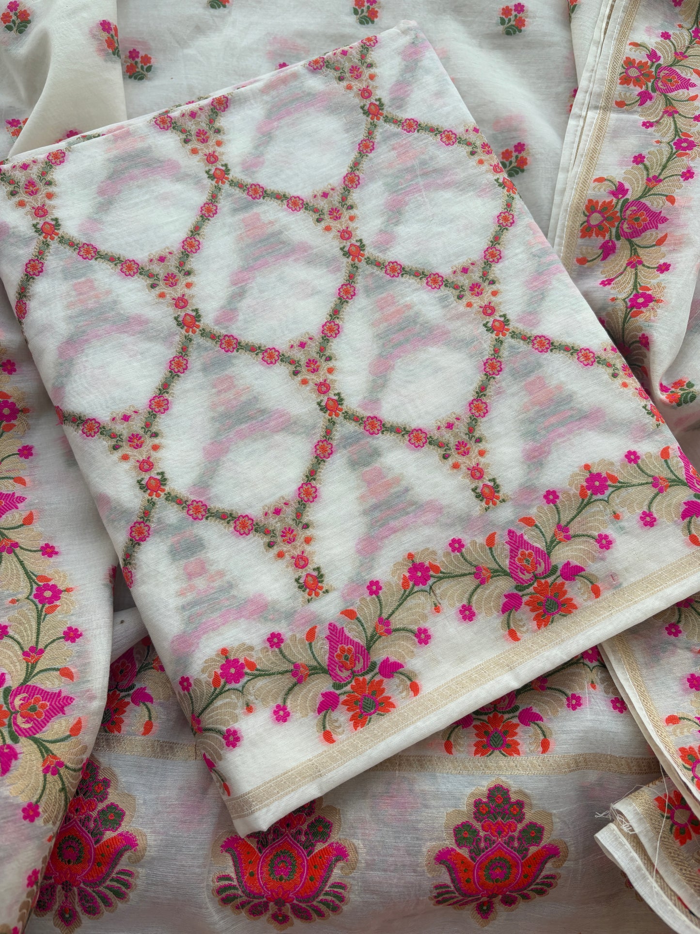 White base  meenadar Chanderi suit set