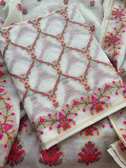 White base  meenadar Chanderi suit set