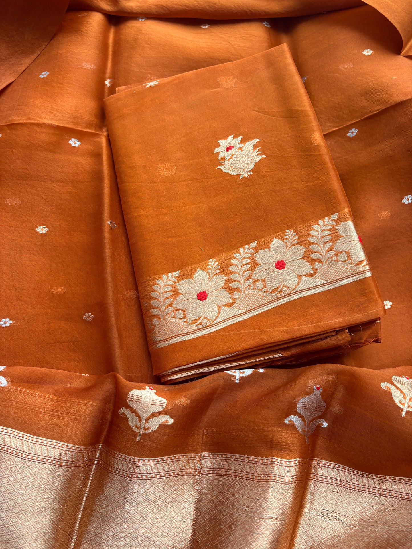 Rust kora kadhwa silk suit set