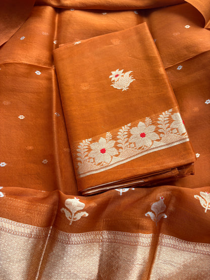 Rust kora kadhwa silk suit set