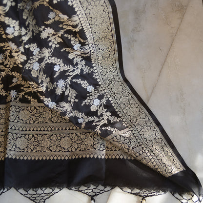Black katan silk Sona rupa dupatta