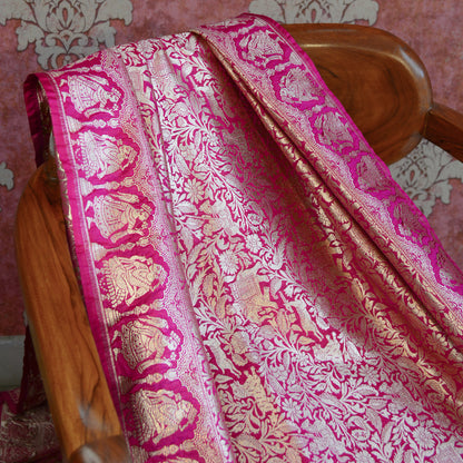 Pink Shikhargah Jaal dupatta