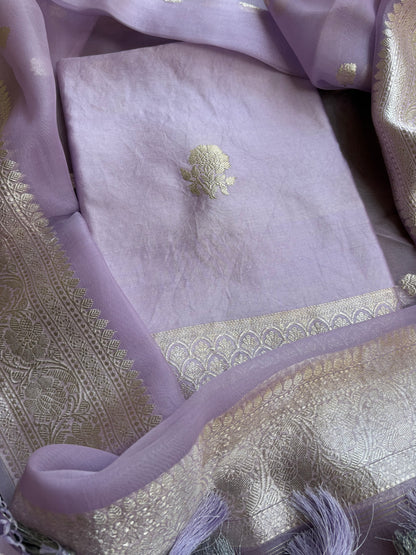 Lavender pure silver zari kurta, kora dupatta,plain bottom.