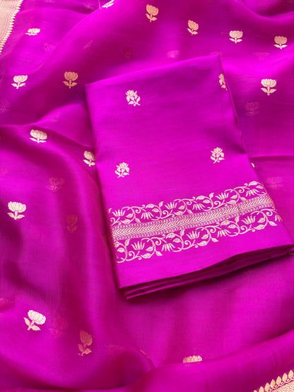 Magenta Chiniya silk with kora silk dupatta