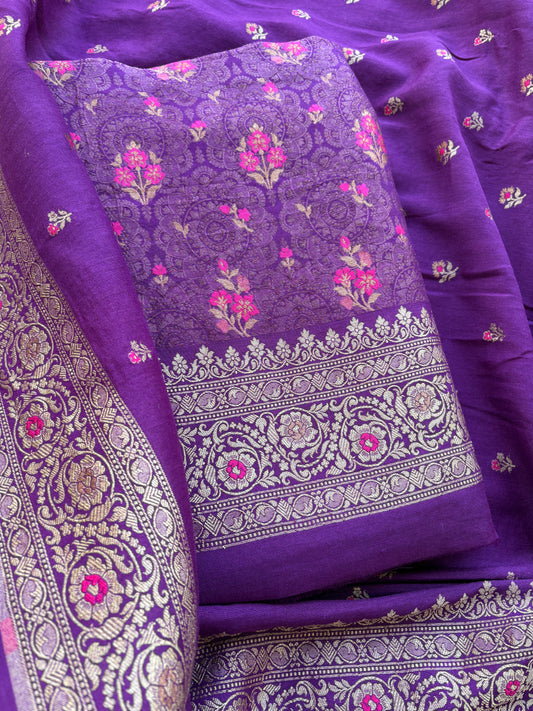 Purple moonga silk kadhwa suit set