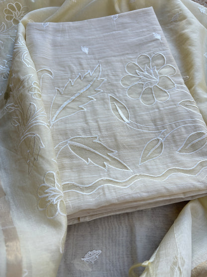White appliqué mulchanderi  suit set