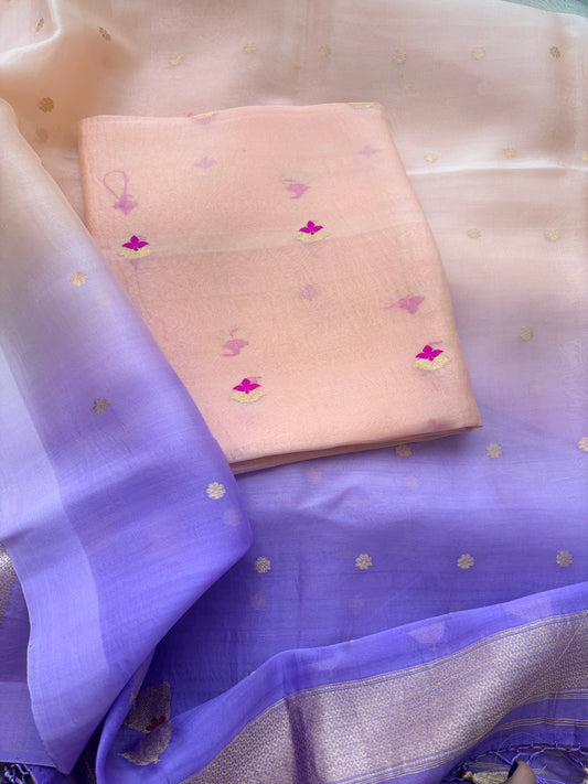 Peach kora silk with shaded dupatta suit