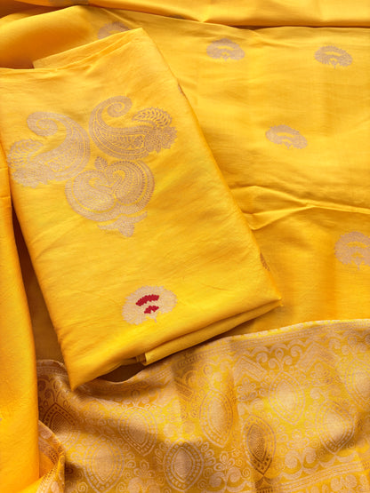 Yellow mango silk kadhwa suit set