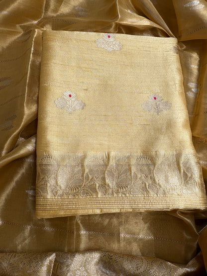 Yellow raw silk kurta, bottom and tissue kadhwa dupatta