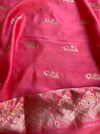 Pink Chiniya elephant motif kadhwa suit set