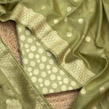 Green cotton silk 3 piece suit set