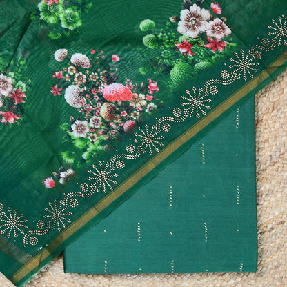 Green Swarovski work chanderi silk suit set