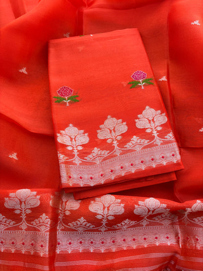 Orange kora silk kadhwa suit set