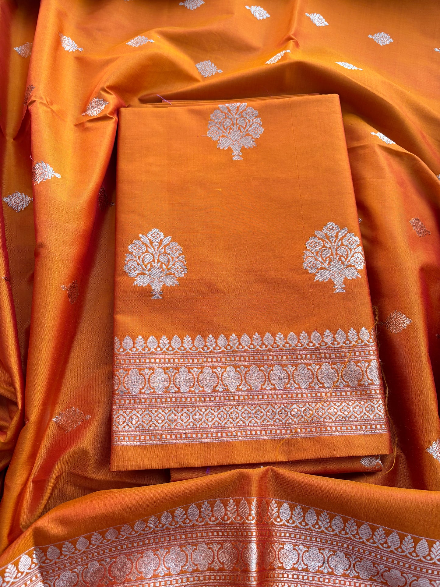Orange katan by katan silk kadhwa suit set