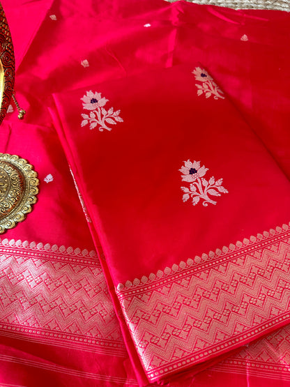 Red meenadar pure katan silk suit