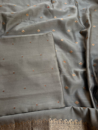 Grey handloom silk kadhwa suit set