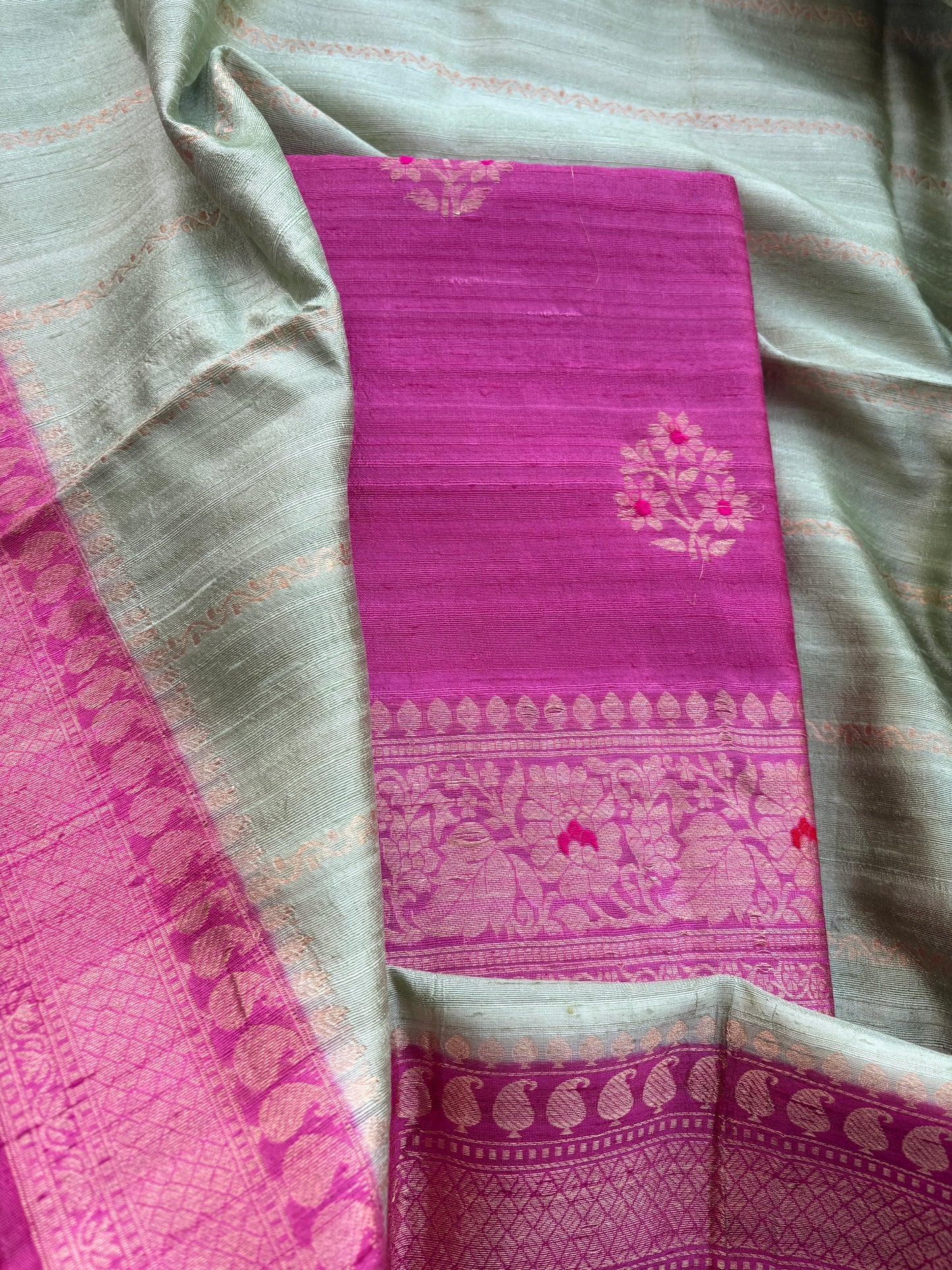 Pink raw silk tussar 3 piece suit set