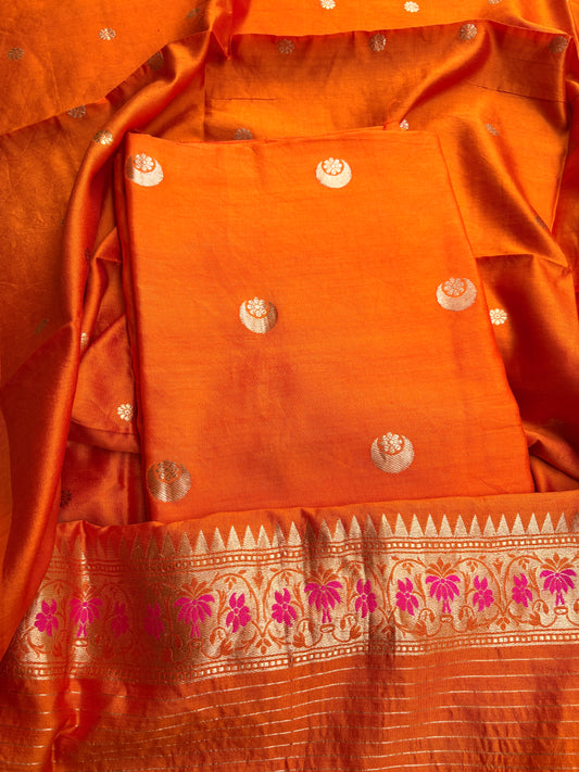 Orange raw artisan kadhwa 3 piece suit set