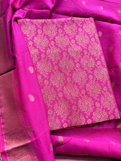 Pink cotton silk brocade suit set