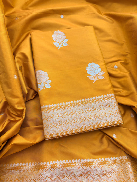 Yellow gold katan silk kadhwa suit set